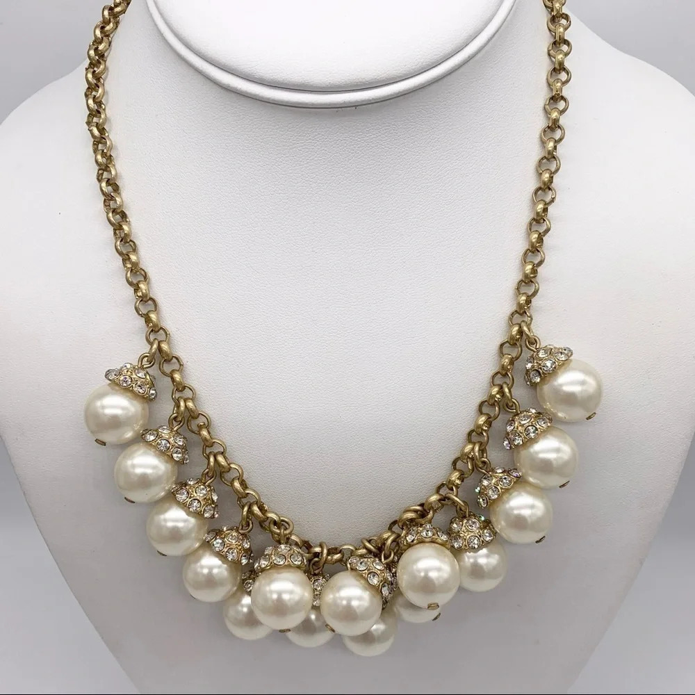J. Crew Jeweled Pearl Dangles Gold Necklace